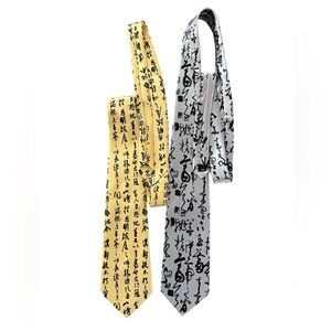 Yellow and Gray Calligraphy Ties 100% Silk